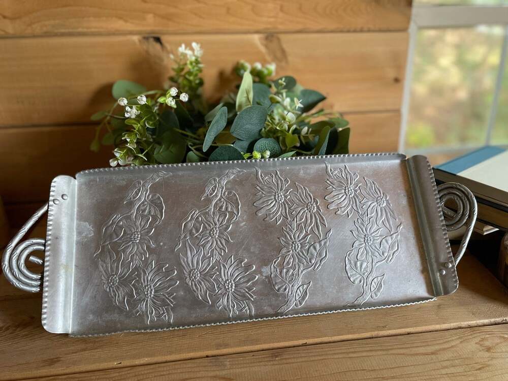 Vintage ‘50s Farber & Shlevin Hand Wrought Aluminum Serving Tray w/ Handles